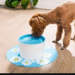 Silicone Pad for Pet Water Fountains, 13.4 inch Large Size Silicone Dog Cat Bowl Mat Waterproof Non-Slip Non-Stick Lovely Flowers Pattern Pad Safe for