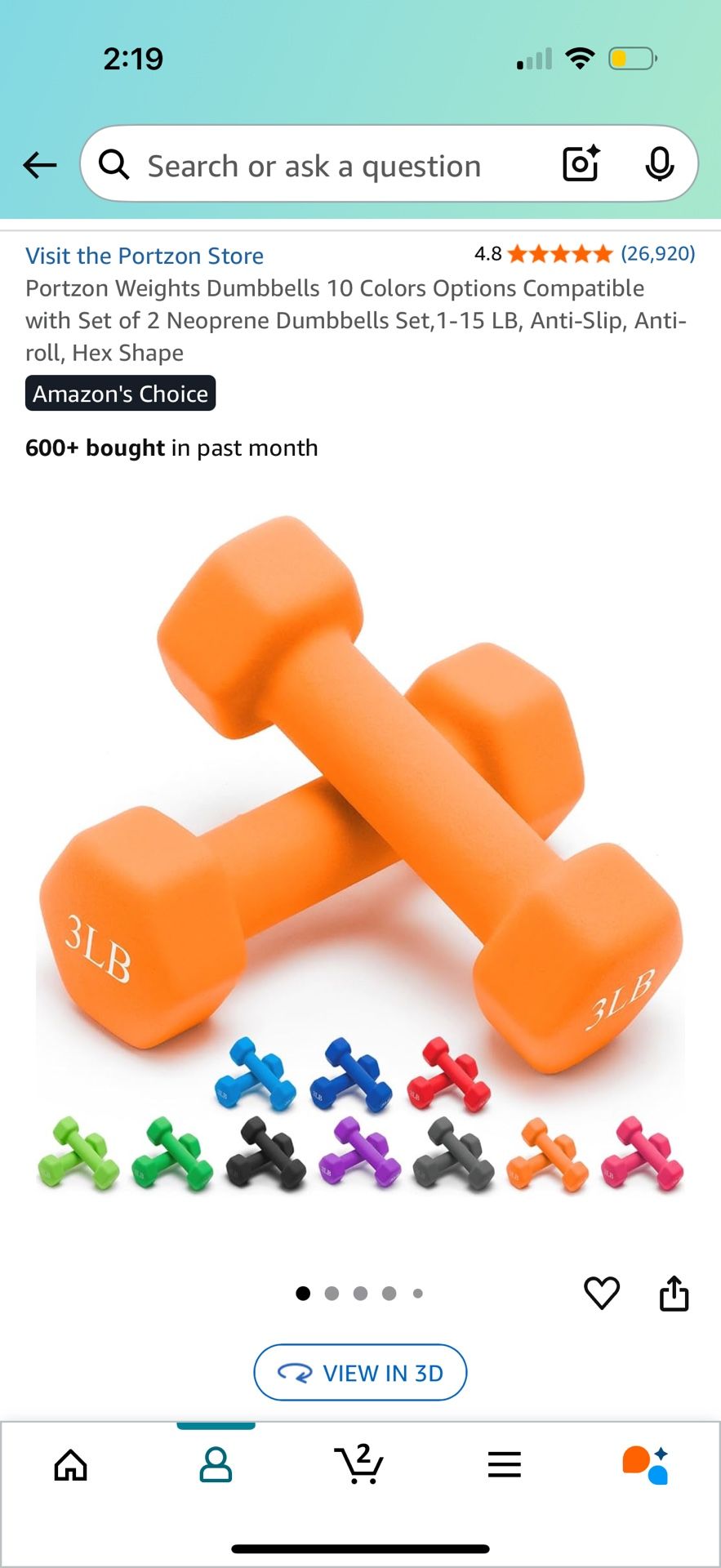 Portzon Weights Dumbbells- 3 LB