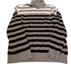 Calvin Klein Woman's L Turtleneck Sweater L/S White Gray Black Stripes