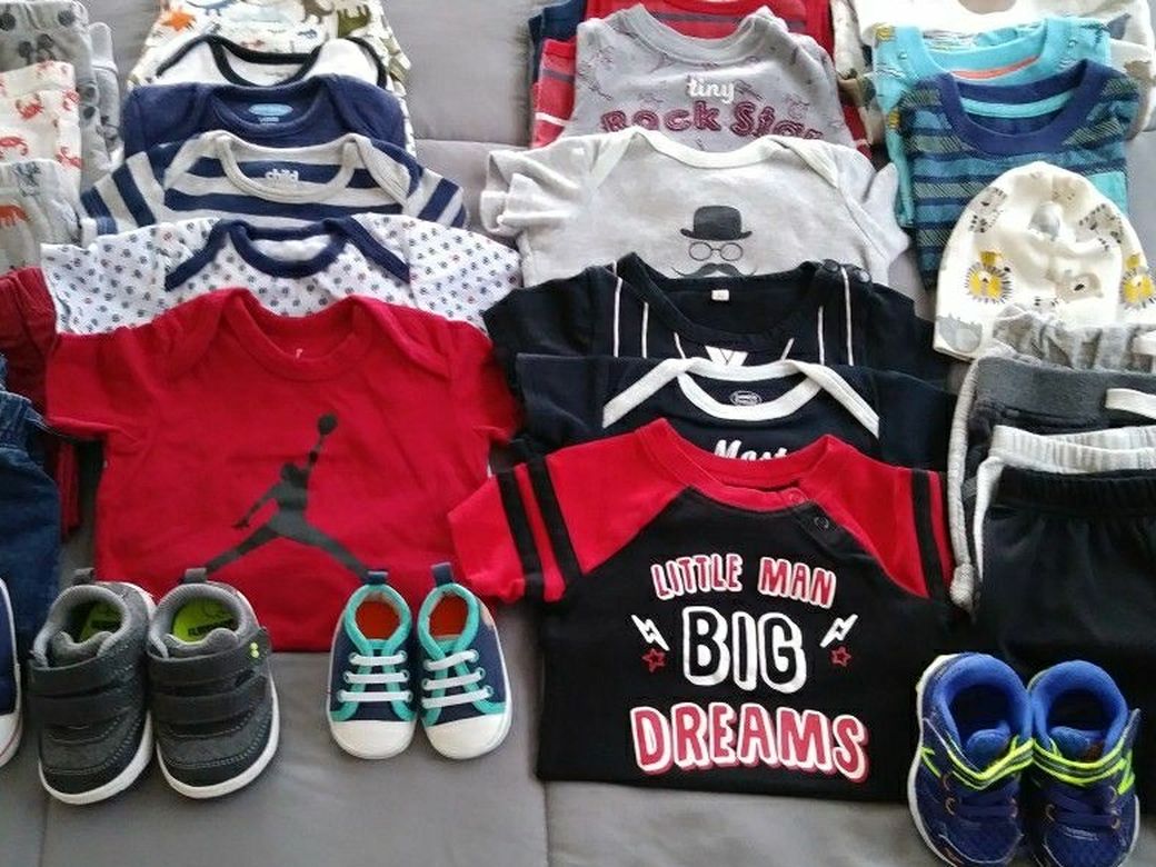 Baby Boy Clothes & Shoes 6-12mo. And Baby Harness. All In EXCELLENT condition.