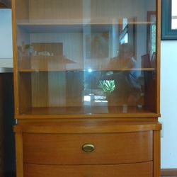 Vintage 1950's  Solid Oak China Cabinet 