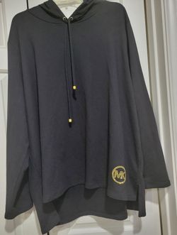 Michael Kors Women's Black Hoodie 3X V-Neck Pullover Long Sleeve Light Weight