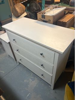 IKEA White Hemnes 3 Drawer Dresser and 2 Drawer Bedside Table used