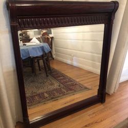 Hand Carved African Mahogany Mantle Mirror 44” x 52” Vintage Antique