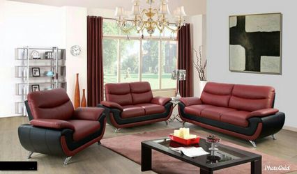 Brand New Red & Black Leather Modern Style Sofa Loveseat & Chair