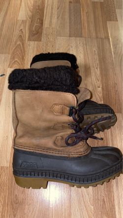 Kids size 2 Sorel Snow Boots Shoes brown leather WARM