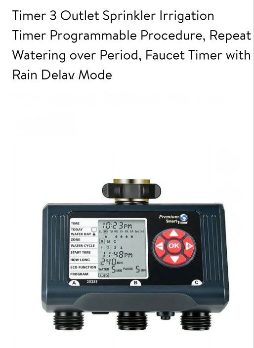 Dewenwils Three Zone Automatic Water Timer 3 Outlet Sprinkler Irrigation Time Programmable Procedure Rrpeat Watering Faucet Timer With Rain Delay Mode