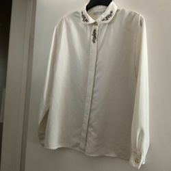 Alfred Dunner Embroidered Long Sleeve Button-Down Blouse size 14