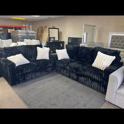 NEW CORDUROY BLACK SOFA & LOVESEAT 
