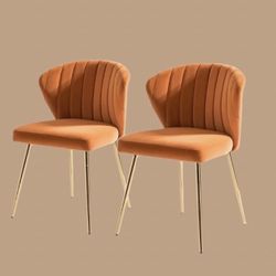 Set Of 2 Rust Orange Velvet Chairs