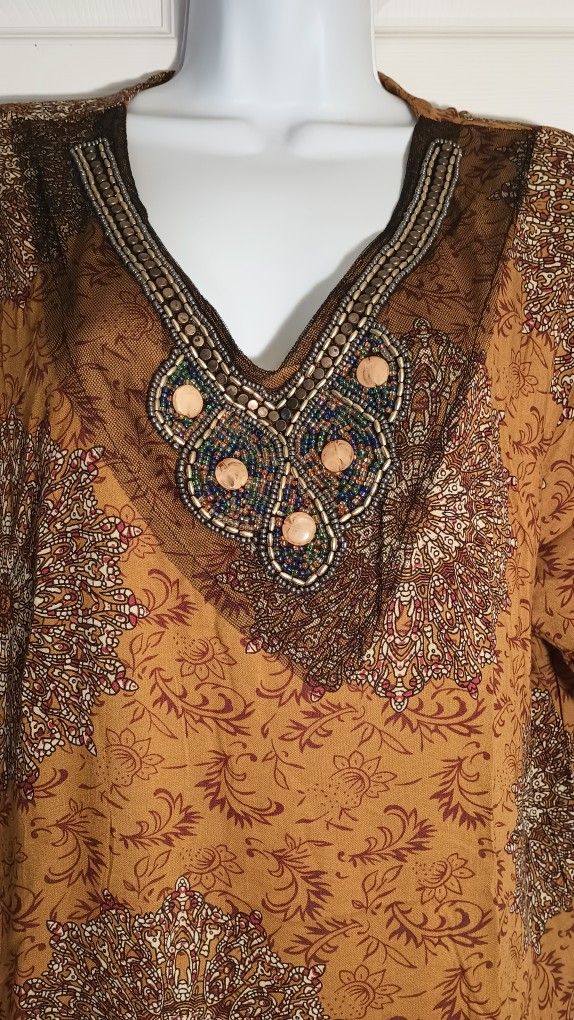 Kaftan Sante Classic V Neck Brown Black Beige Maxi Dress Women's size 3XL Caftan