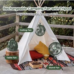 BRAND NEW IN BOX EDON Table Fan,Rechargeable Battery Operated Desk Fan with 4 Speeds Adjustment & Light,Portable Air Circulator Fan with Hook,