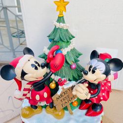 Rare ❤️ Disney Mickey And Minnie Christmas Xmas Tree Figure Figurine Medium Big Fig Statue 
