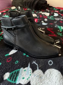 Black Leather Ankle Boots with Buckle Strap