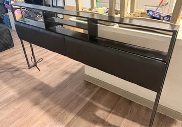Black Upholstered Headboard with Shelves
