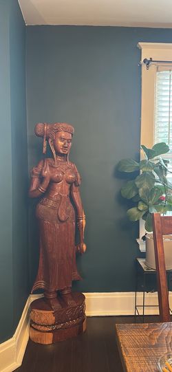 Large wooden  hand carved Cambodian statue