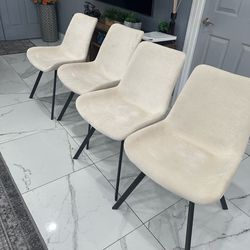Elegant Set of 4 Light Beige Upholstered Dining Chairs with Metal Legs