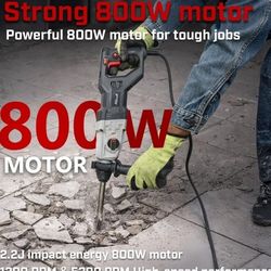 800W SDS-Plus Electric Rotary Hammer Drill, Demolition Chiseling & Drilling Bits Set with Case

