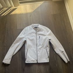 Armani Men’s Leather Jacket – White, Size Small