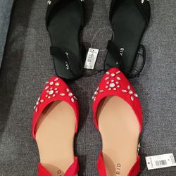 Torrid New - Red Jeweled Flat Slingback Shoe 8.5w