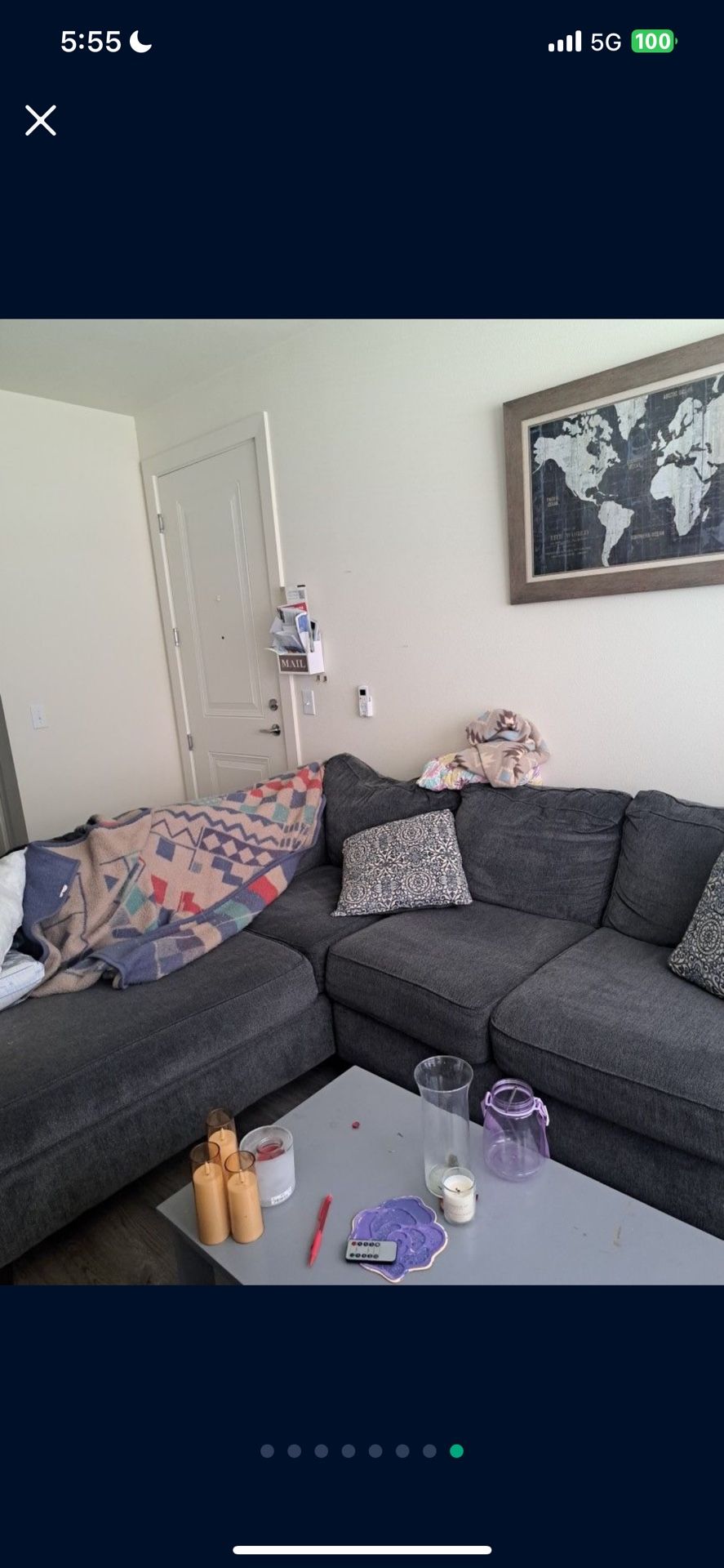 Gray Sectional w Pillows
