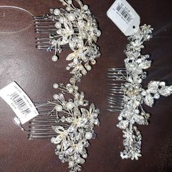 Bride three piece Crystal And Pearl Hair Combs. New With Tags