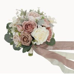New 10 Inch Dusty Rose Bridal Bouquet,Wedding Bouquet, Bride Bouquets for Wedding Ceremony Anniversary, Party and French Rustic Vintage Wedding,Artifi