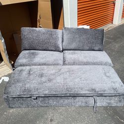 Pull-out Sofa Bed Convertible Couch 2 Seat Loveseat Sofa Modern Sleeper Sofa with Two Throw Pillows