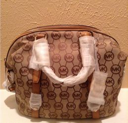Michael Kors Large  Brown Bedford Monogram Satchel Bag