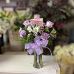 Lavender And White . Mix Flowers With Roses. In A Clear Vase. Choose your color