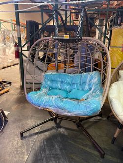 New Swing Hanging Double Birdcage Egg Chair with Stand Indoor Outdoor 700 lbs Capacity