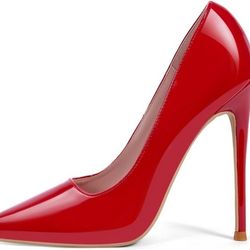 Genshuo Women's Red 4.7 " Pointy Closed Toe Prom Party Stiletto Pumps Heel US 10