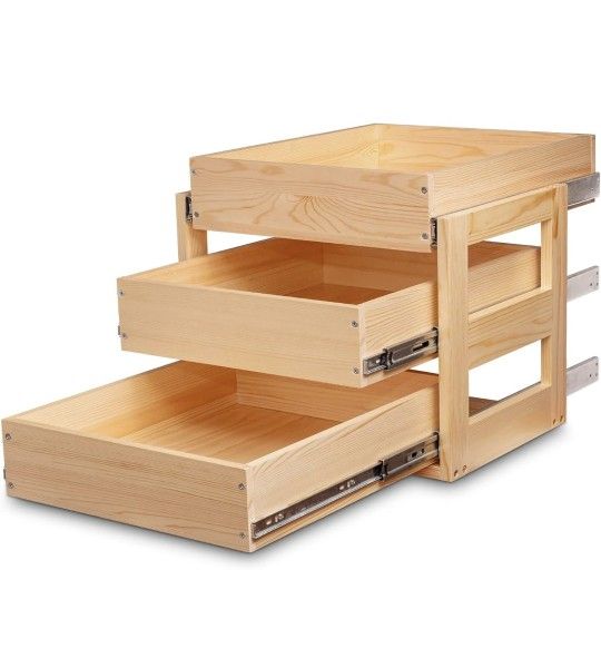 Pull Out Drawers For Cabinets, 23''W×21''D×19''H Soft Close Slide Out Wood Shelves Storage Organizer for Kitchen, 3-Tier, Finished, Heavy-Duty, Bottom