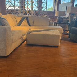 New sectional sofa with ottoman and swivel chair beige fabric