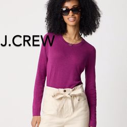 (NEW) (3 SIZES AVAILABLE) WOMEN’S J.CREW FACTORY MAGENTA GRAPE COTTON TEDDIE SWEATER - SIZES: SMALL, MEDIUM AND LARGE