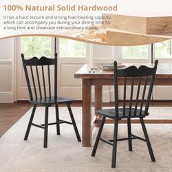 Set of 2 Wooden Dining Chairs, Windsor Dining Chair with Thickened Backrest, Walnut
