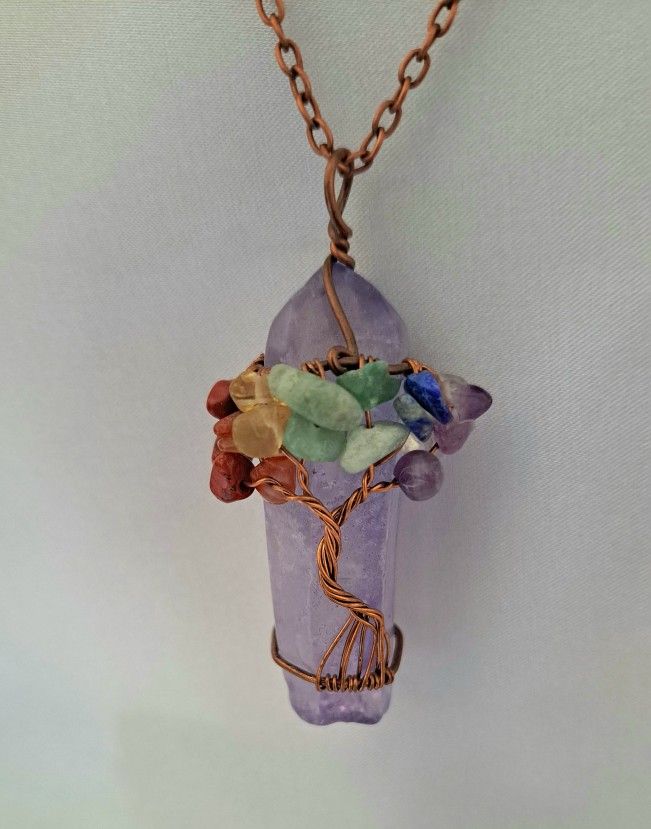 New Purple Crystal Tree Of Life Necklace