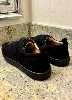 Christian Louboutin Men's Black Studded Lace-Up Low-Top Sneakers Round Toe