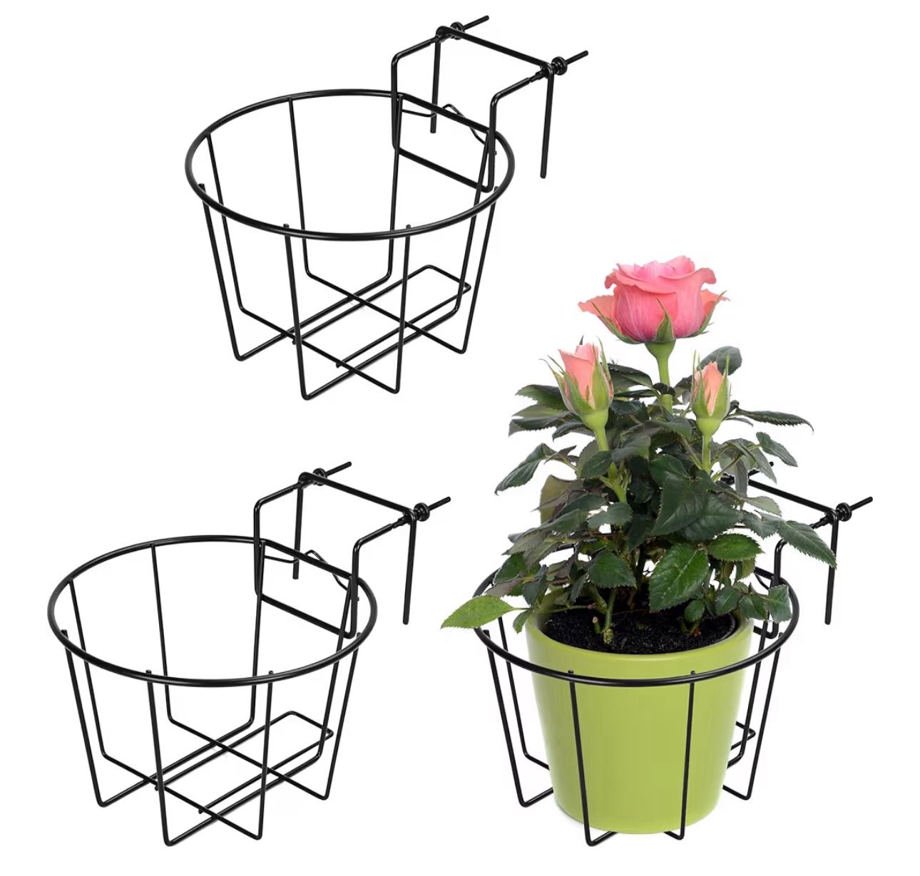 (7777-60) TQVAI 10 Inch Railing Planter - Fit for 1.5 to 3.5 Inches Railing - Adjustable Hanging Planters Outdoor Balcony Deck Flower Pot Holder Metal