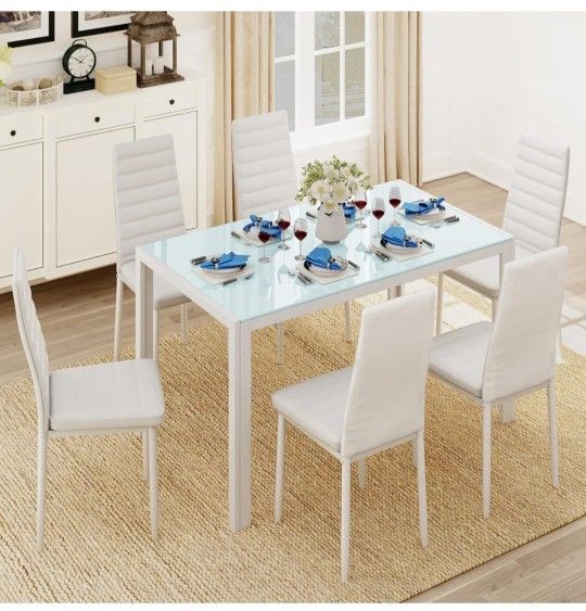 Glass Top Dinning Table 6 Chairs