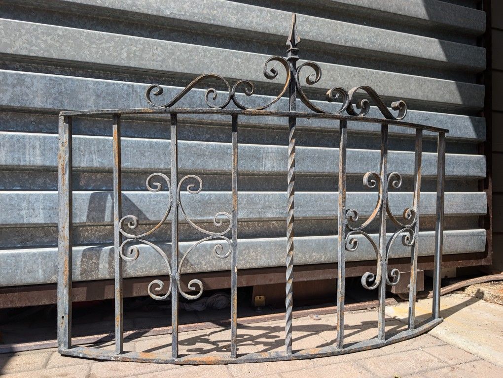 Antique Wrought Iron Railing Decorative Balcony Gate Fence Vintage Door Window Bars Scroll Architectural Salvage Garden Planter