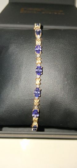 14k Yellow Gold Bracelet Tanzanite With Diamonds 