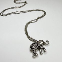 Intricate Silver Elephant Charm Necklace