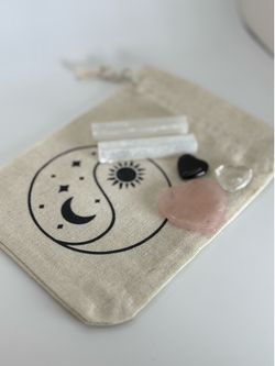 Crystal Heart Gift Set with Selenite & Yin Yang Pouch
