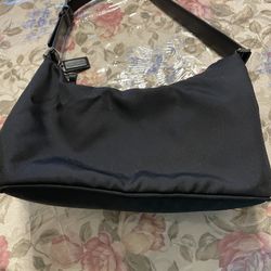 Coach Black Twill And Leather Strap Hobo Bag