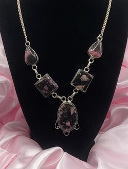 Sterling Silver & Rhodonite 20” Necklace