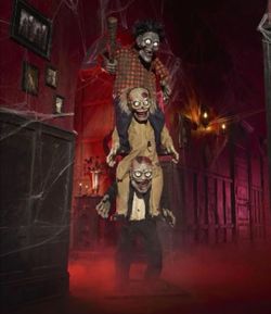 Halloween 7.5' Ft Animated Gruesome Grounds Zombie Stack Trio Animatronics NEW