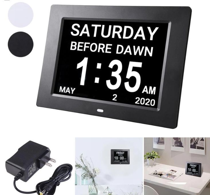 8" Large Digital Calendar Alarm Clock with 6-Alarm (Color Opts: Black/White) - Home Office Equipment - Father's Day Sale