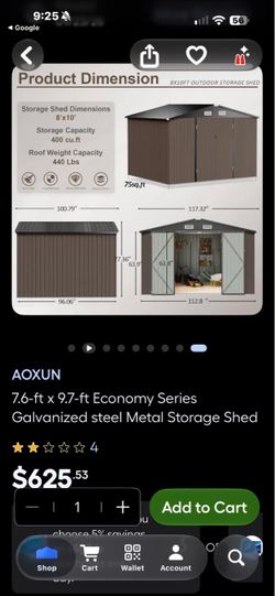 AOXUN 7.6x9.7 ft Metal Storage Shed