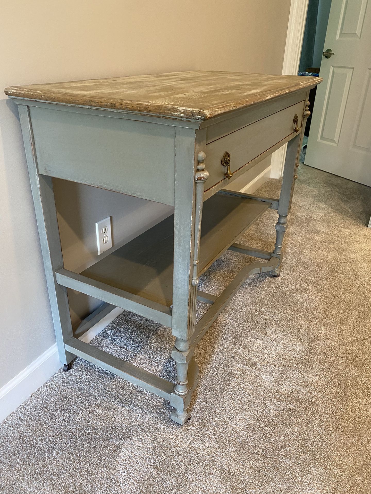 Antique Wood Console Table with Drawer & Shelf